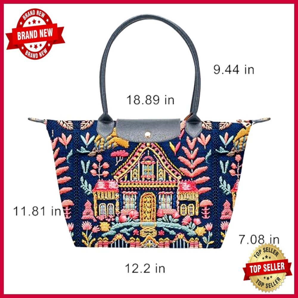 Large Foldable Tote Bag with Zipper, Canvas & Faux Leather - Picture 5 of 6